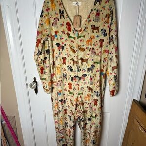 Natural Life Puppy Dog Flower Allover Print One-Piece Pajama Jumpsuit.